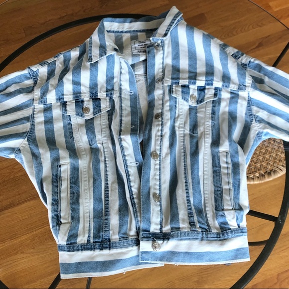 White Striped Jean Denim Jacket 